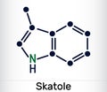 Skatole, 3-methylindole molecule. Belong to the indole family. Skeletal chemical formula.