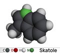 Skatole, 3-methylindole molecule. Belong to the indole family, used as fragrance and fixative in many perfumes and as aroma