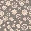 Skattered sprocket-wheels, gear silhouettes seamless pattern