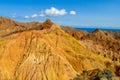 Yellow and red mountain in Asia at rock formation erosion valley Royalty Free Stock Photo