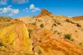Yellow and red mountain in Asia at rock formation erosion valley Royalty Free Stock Photo