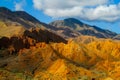 Yellow mountain valley canyon Skazka in Kirgyzstan Royalty Free Stock Photo