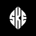 SKE circle letter logo design with circle and ellipse shape. SKE ellipse letters with typographic style. The three initials form a