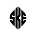 SKE circle letter logo design with circle and ellipse shape. SKE ellipse letters with typographic style. The three initials form a