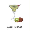 Skech cocktail kiwi. Sketch cocktails vector