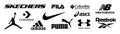 Skechers, Adidas, Nike, Reebok, Asics, Jordan, Puma, Under Armour, Fila, Columbia, Converse, New balance - logos of sports