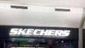 Skechers brand retail shop logo signboard on the storefront in the shopping mall. Bekasi, Indonesia, May 1, 2024