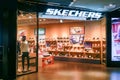 Skechers famous shoe brand store showcase with logo and entrance area in Shanghai, China