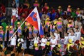 Skeet shooter Danka Bartekova carrying the Slovakian flag leading the Olympic team Slovakia during the Rio 2016 Opening Ceremony