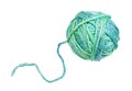 skein of greenish blue yarn with unwound tail