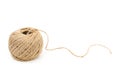 Skein of jute rope with loose end on white Royalty Free Stock Photo