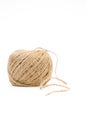 Skein of jute rope with loose end on white Royalty Free Stock Photo