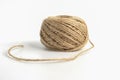 Skein of linen string cord isolated. Coil of twine. Jute rope. Hemp thread ball of cord isolated on white Royalty Free Stock Photo