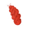 Skein of red knitting yarn.