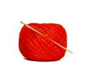 Skein of red thread with sewing needle isolated on white background. Royalty Free Stock Photo