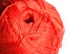 A skein of red yarn close-up. Red cotton yarn on white Royalty Free Stock Photo