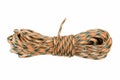 Skein of synthetic multicolored rope on a white background Royalty Free Stock Photo