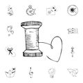 Skein of thread, heart, needle flat vector icon in valentine sketch pack Royalty Free Stock Photo