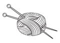 Skein of thread. Yarn with knitting needles icon. Handmade knit. Ball wool, cotton fiber. Needlework hobby, create knitwear Vector