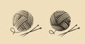 Skein Of Wool Yarn With Needles. Knitting, Needlework Symbol Vector