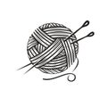 Skein Of Wool Yarn With Needles. Knitting, Needlework Symbol Vector Illustration