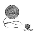 Skein of yarn for knitting. The object is hand-drawn and isolated on a white background. Black and white vector Royalty Free Stock Photo