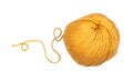 skein of yellow yarn with unwound tail isolated Royalty Free Stock Photo