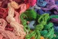 Skeins of colored threads for embroidery - muline. background Royalty Free Stock Photo