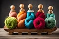 Skeins, hanks, balls and colored wool yarns. Generative AI