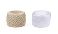 Skeins of Jute twine and white polypropylene twine isolated on a white backgound. Packthread isolated.Rope