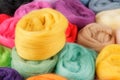 Skeins of wool, fibers, bright merino wool for crafts