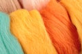 Skeins of wool, fibers, bright merino wool for crafts, selective