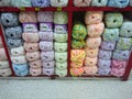 Skeins of wool on store shelves Royalty Free Stock Photo