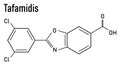 Skeletal formula of Tafamidis familial amyloid polyneuropathy, FAP, drug molecule.