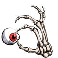 Skeletal hand. Holds eyeball.