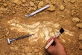 Skeleton and archaeological tools.Training for dig fossil.Simula Royalty Free Stock Photo