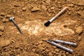 Skeleton and archaeological tools.Training for dig fossil.Simula Royalty Free Stock Photo