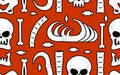 Skeleton background. Bones seamless pattern. Skull ornament. Ana Royalty Free Stock Photo