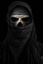 Skeleton in black veil with dark environment