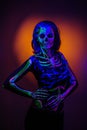 Skeleton bodyart with blacklight Royalty Free Stock Photo