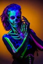 Skeleton bodyart with blacklight