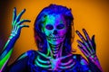 Skeleton bodyart with blacklight