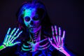 Skeleton bodyart with blacklight Royalty Free Stock Photo