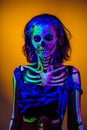 Skeleton bodyart with blacklight Royalty Free Stock Photo