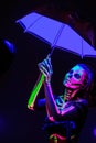 Skeleton bodyart with blacklight Royalty Free Stock Photo