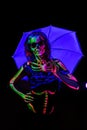 Skeleton bodyart with blacklight