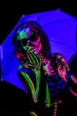 Skeleton bodyart with blacklight