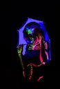 Skeleton bodyart with blacklight