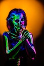 Skeleton bodyart with blacklight