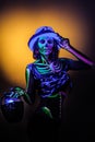 Skeleton bodyart with blacklight